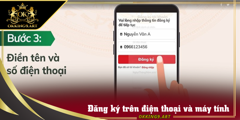 Hiển thị màn hình đăng ký trên điện thoại và máy tính